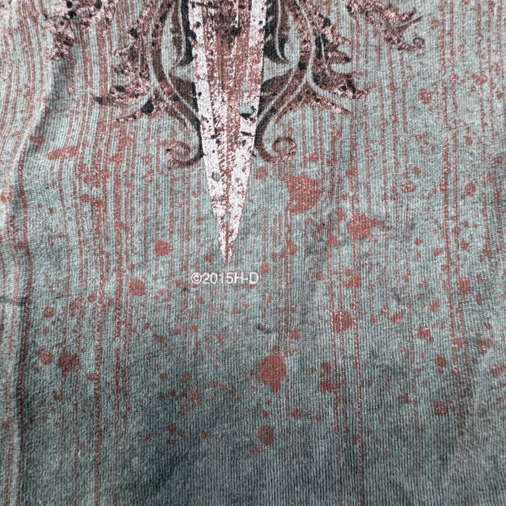Vintage Distressed Harley Davidson Indianapolis Tee Gray Eagle Wings Hot Rod L - Picture 9 of 11